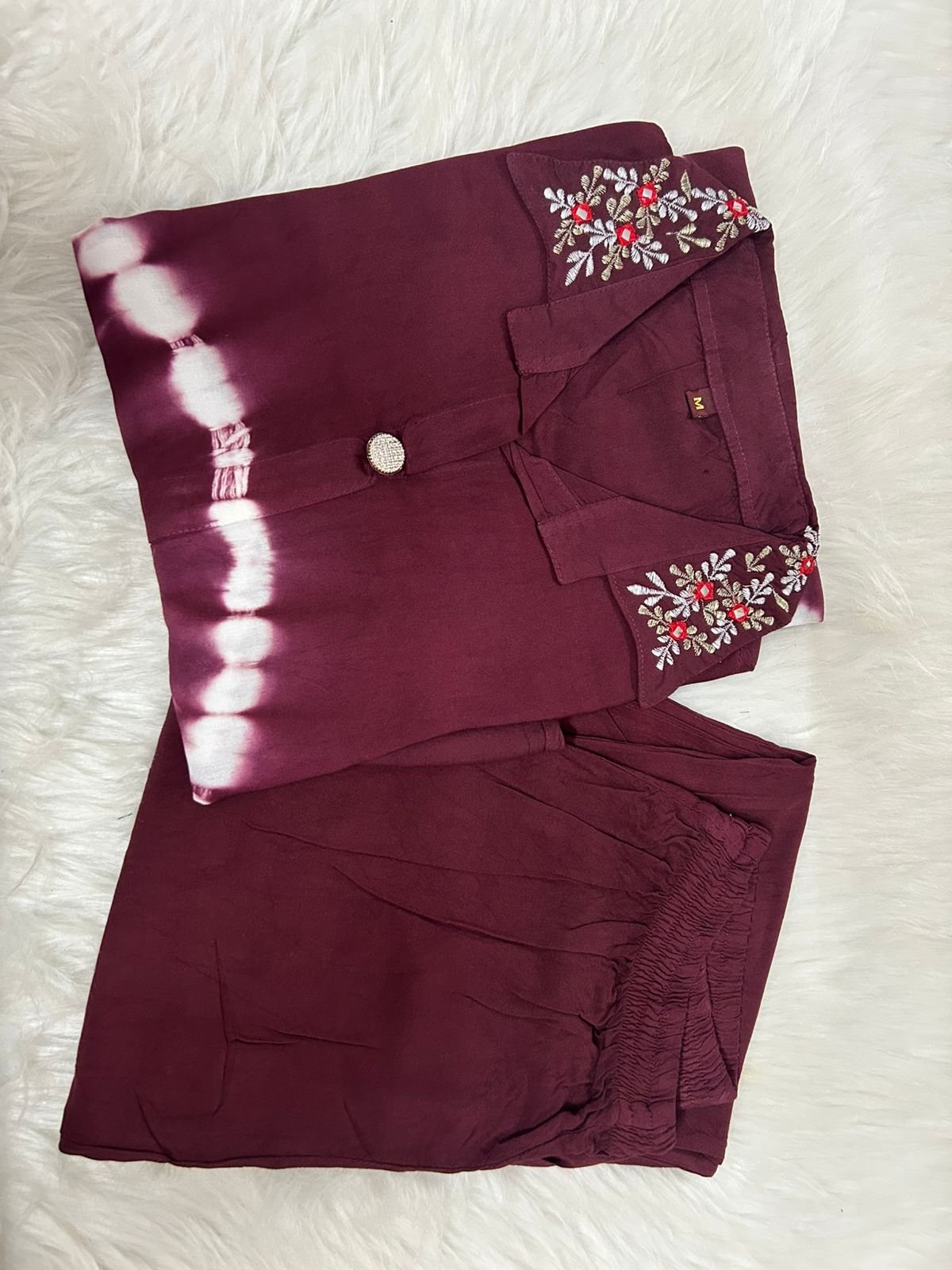Maroon Rayon Kurti Plazo With Chiffon Dupatta